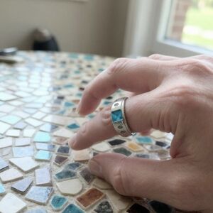 Emerald Cut Aquamarine & Cubic Zirconia Sterling Silver Ring Size 6